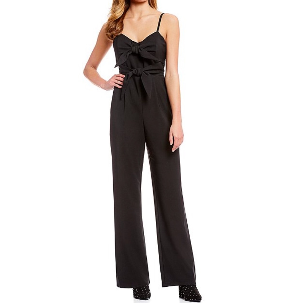 Double Tie Sweetheart Neck Wide Leg Jumpsuit